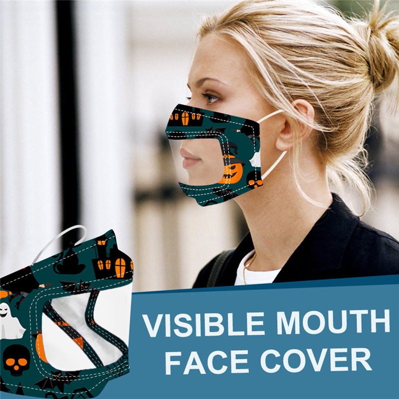 

US Stock Halloween Cotton Designer Face Masks With Window For The Deaf And Hard Transparent Screen Visible Mouth Party Masks FY9189