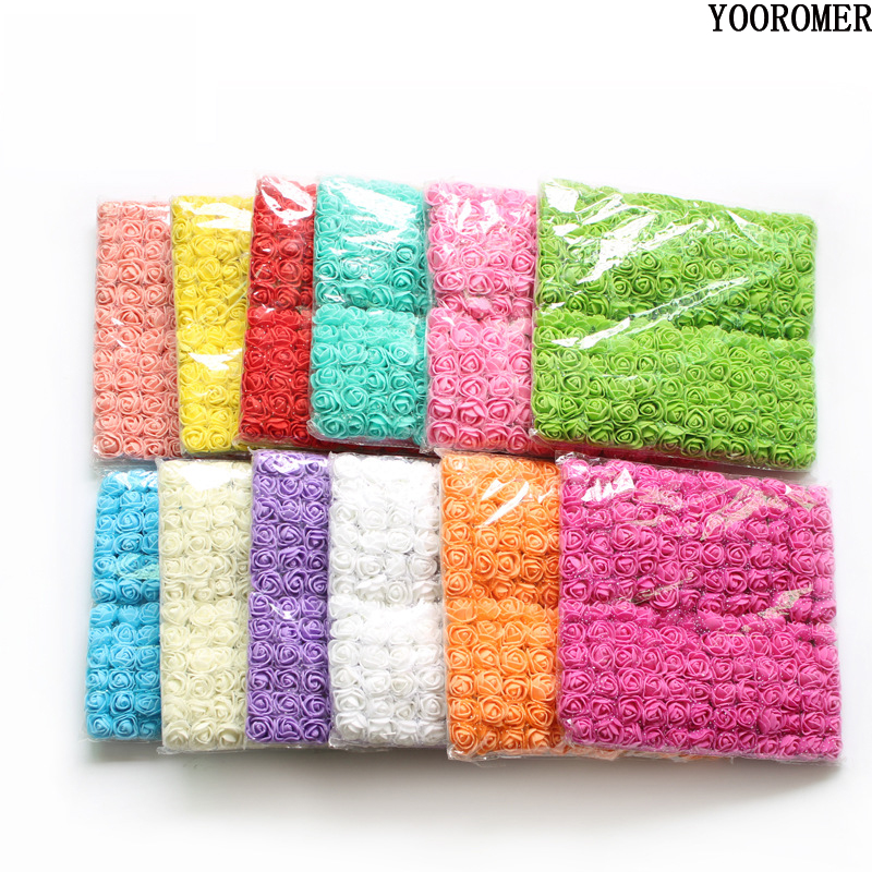 

YOOROMER 144pcs 2cm Mini Foam Rose Artificial Flowers For Home Wedding Decoration DIY Pompom Wreath Decorative Bridal Flower, White