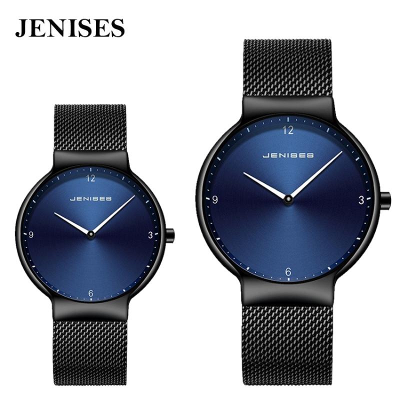 

Couple Watch Man and woman Thin Full Mesh Simple Elegant Waterproof Watch Couple Lovers Quartz Business Wristwatch, Blue silver belt