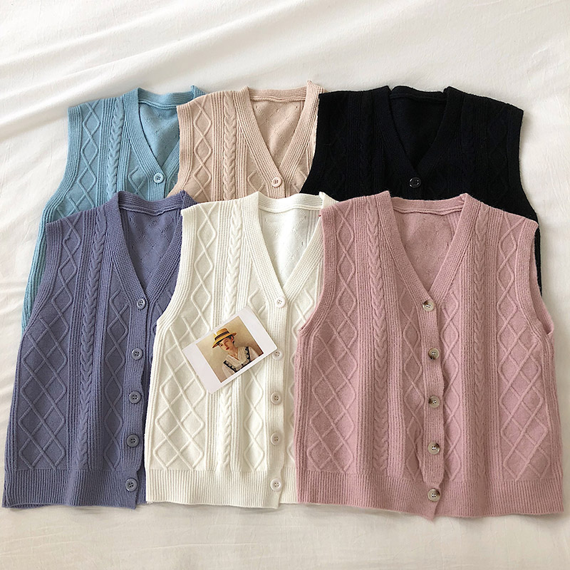 

Women Knitted Vest New Spring Autumn Korean Style V Neck Short Coat Cardigan Ladies Single Breasted Casual Chic Pull Sweater