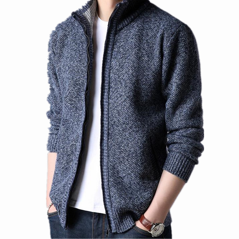 

2020 Winter New Men's Plus Cashmere Warm Sweater Coat Fashion Casual Slim Knit Sweater Clothing Casaco Masculino Giyim Inverno, Blue
