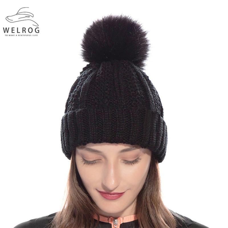 

WELROG Winter Solid Beanies Elegant Knitting Hats with Pompoms Soft Outdoors Warm Handmade Elastic knitted Pom Ball Skullies, White