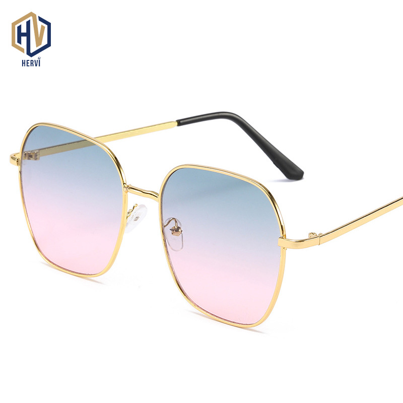 

Metal Frame Big Frame Female Sunglasses Ocean Tablets UV-400 Silica Gel Soft Nose Pads Non-slip Temple Gradient lens