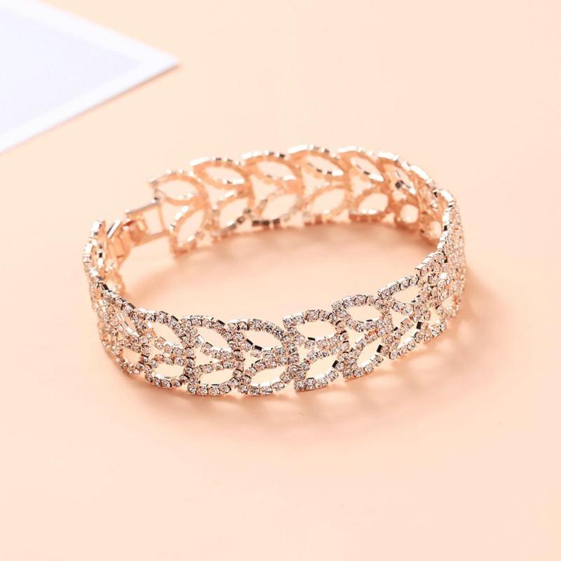 

Fashion Gold Color Hollow Out Leaves Bracelets Women Rhinestones Bangles Accessories Jewelry Gifts For Ladies