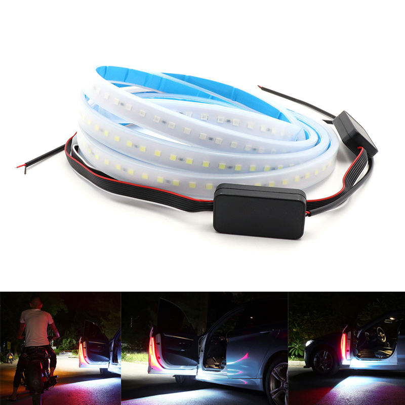 

Niscarda 2 in 1 Car LED Door Warning Strip Strobe Flash Lamp Anti-collision Welcome Decorative Lamp Strip Universal Light, As pic