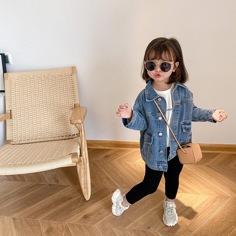

5160 Autumn New Kids Girls Denim Jacket Button Coat Cool Boys Outwear Tops Streetwear 1-9 Years Denim Jacket For Kids, Blue