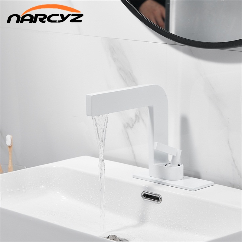 

Basin Faucets New Square Faucet with Chassis Bathroom Faucet Vanity Tap Spout Deck Mounted White Color Washbasin W3036