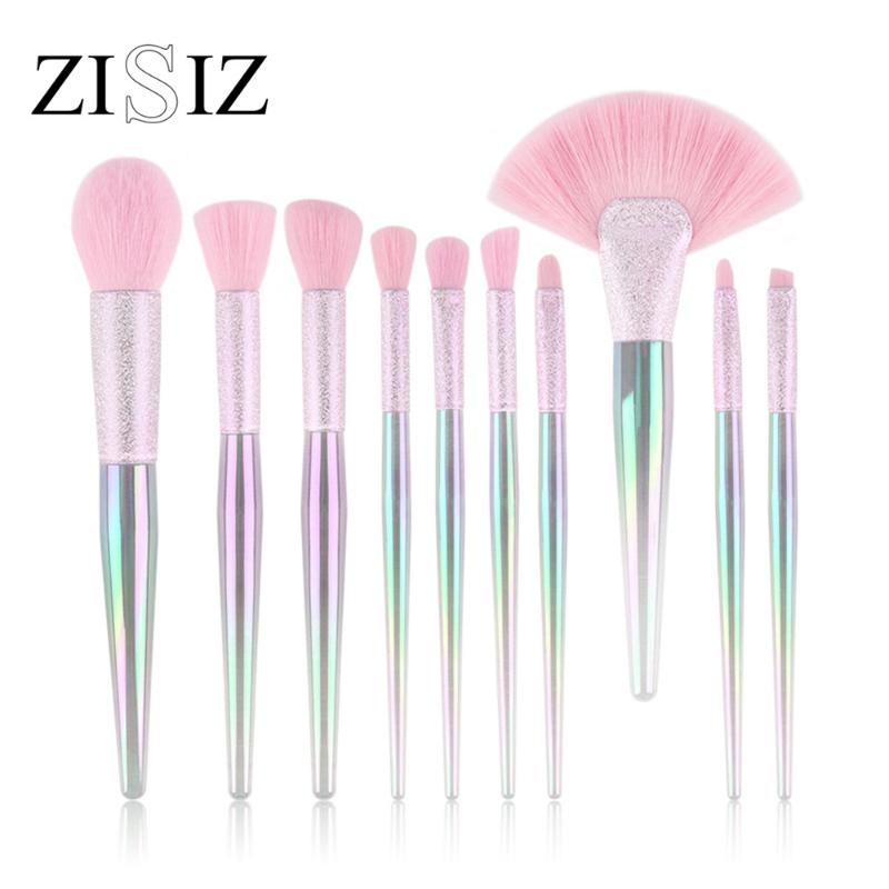 

ZISIZ 10 Pcs/Set Colorful Crystal Makeup Brush Set Foundation Powder Concealer Eye Shadow Eyebrow Makeup Brush Set Beauty Tools