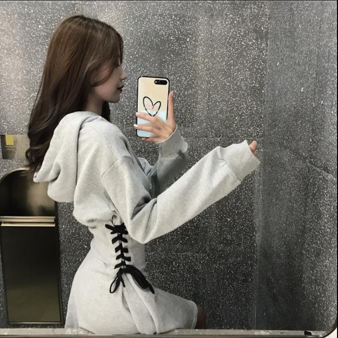 

2020 Spring Hooded Skirts Women Sides Lacing Up Retro Skirt DV25, Black