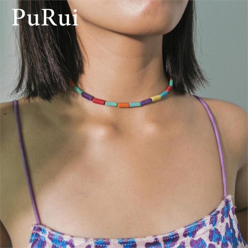 

Bohemian Handmade Colorful Collar Choker Necklace for Women Fashion Jewelry Beads Rainbow Chain Necklace Stone Pendants