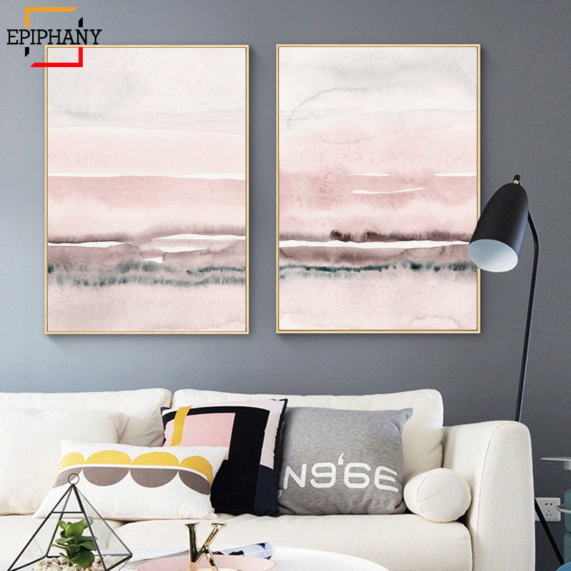 

Pink and Grey Painting Abstract Watercolor Print Nordic Wall Art Canvas Painting Modern Minimalist Poster for Living Room Decor