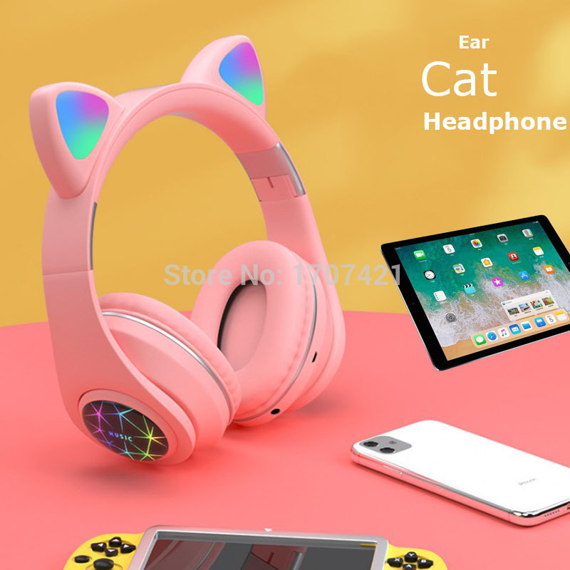 

2020 New LED Cat Ear Noise Cancelling Headphones Bluetooth 5.0 Young People Kids Headset Support TF Card 3.5mm Plug With Mic