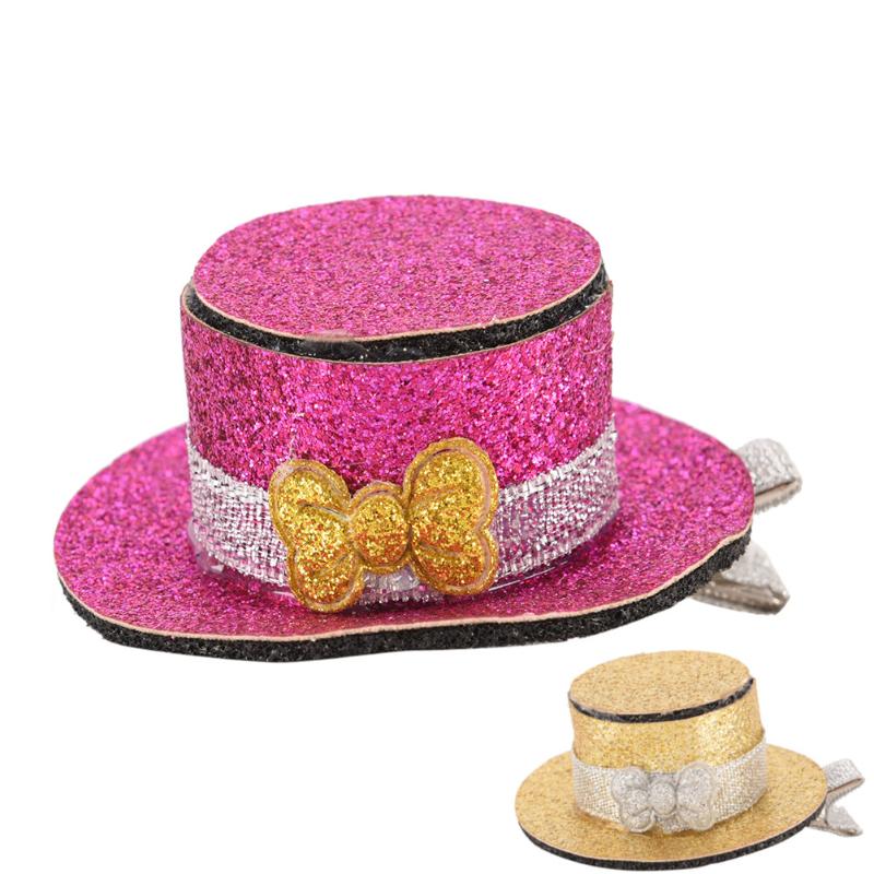 

1PCS Pet Dog Cat Top Hat Puppy Hairpin Sequin Hair Clip For Dogs Handmade Boutique Products Charms Gift Grooming Accessories, Gold