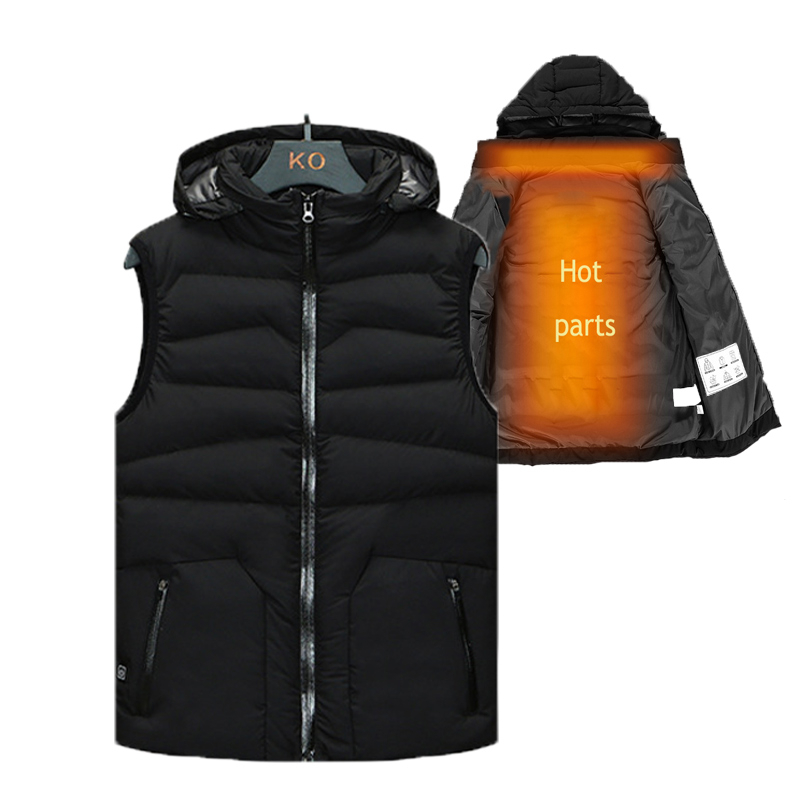 

USB Charging Heated Vest Men's Winter Sleevless Jacket Women Heating Clothes Windproof Warm 3 Temperatures Thermal Coat Camping, Black