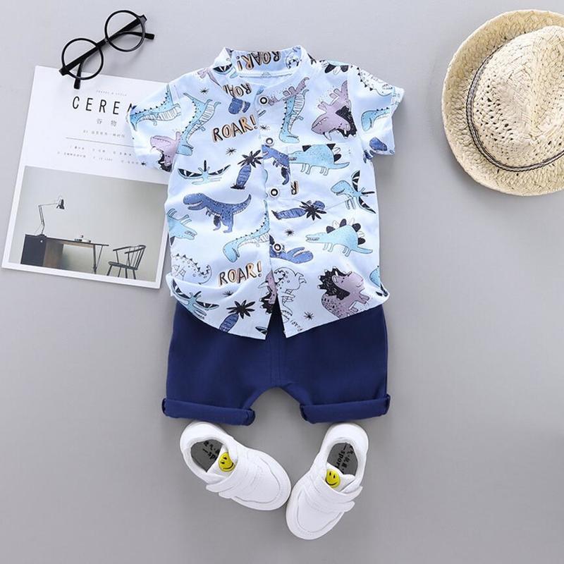 

New Summer Baby Boys Clothes Short-sleeved dinosaur shirt+ Pants 2Pcs suit For 1-3 yrs Children clothing, Light blue