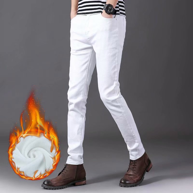 

Trend of the man with thick white jeans man and han edition white pants pants stretch velvet and feet pants leisure men's trousers