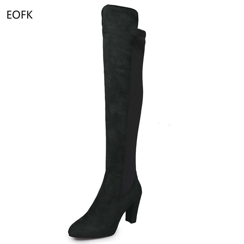 

EOFK Women Over Knee Boots New Women's Shoes Winter Fashion High Heel Slip-on Elastic Warm Short Plush Boots Botas Large Size, Red