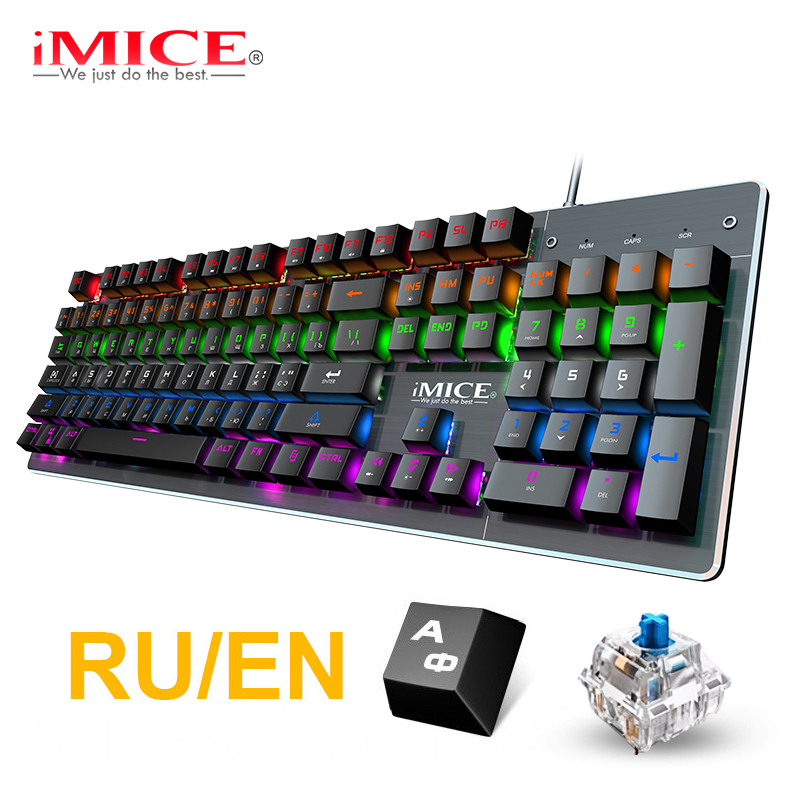 

Gaming Keyboard Mechanical keyboard Gamer with backlight USB RGB 87/104 keycaps Wired Ergonomic Russian For PC Computer