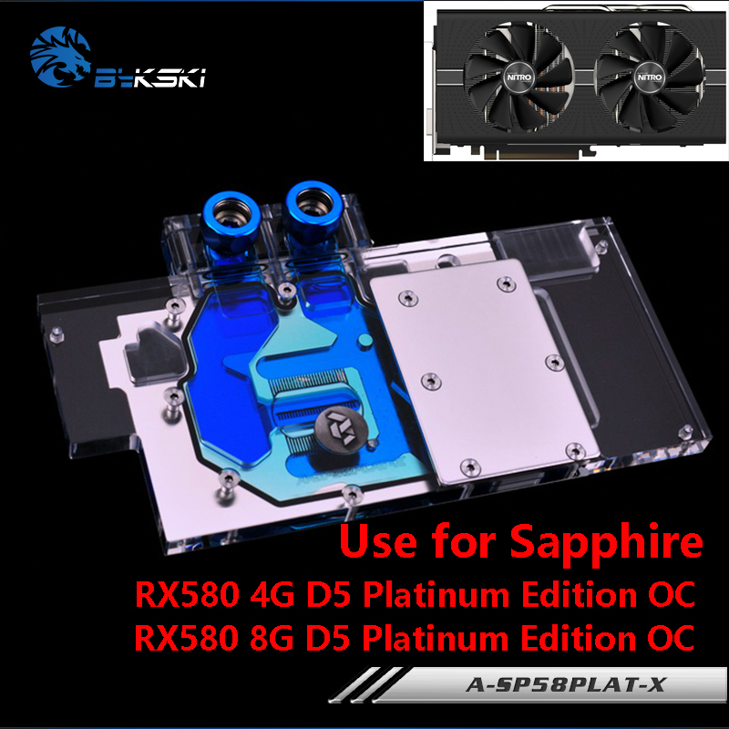 

BYKSKI Full Cover Graphics Card Block use for Sapphire Nitro+ Radeon RX 580 / 590 8GD5 8GB GDDR5 (11265-01-20G) Copper Radiator
