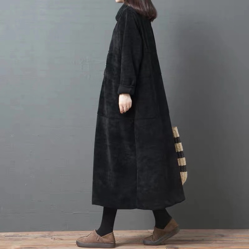 

Autumn Winter Women Trenvh Solid Color Bigger Sizes Corduroy Cardigan Female Clothes Loose Casual Women Tops YoYiKamomo, Black