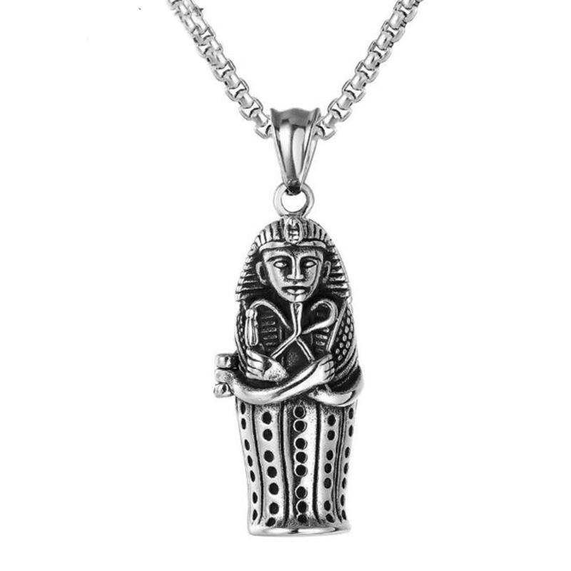 

Stainless Steel Vintage Egyptian Pharaoh Mummy Coffin Pendant Necklace Can Open Jewelry Religious Gift For Him