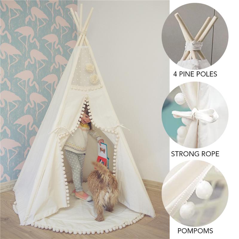 

Teepee Tent for Kids Foldable Children Play Tents for Girls and Boys 100% Cotton Canvas Playhouse Toys Child Indoor Outdoor