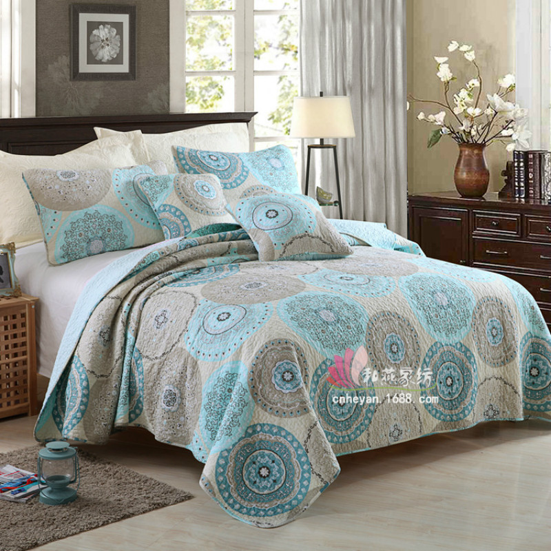 

Cotton Plain Three Piece Printing Bedding Set Comfortable Soft Bed Skirt Retro Bedspread Graceful Luxury Bedsheet Bedding Sets, Three pieces 230x250