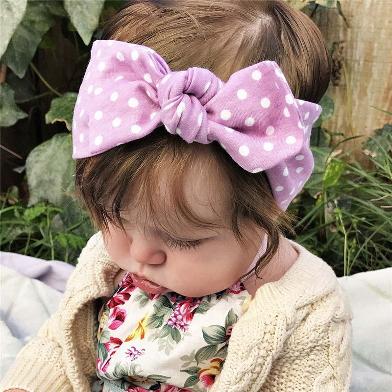 

Cute 2020 New Infant Baby Girls Elastic Wave Point Bowknot Hairband Headwear Accessories Phtography Props, White