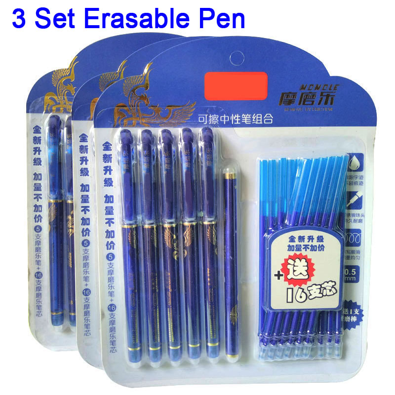 

DELVTCH 0.5MM 3 Set Erasable Suit Gel Pen Blue/Black Ink Erasable Pen Refill and Set For School Student Office Writing Tools