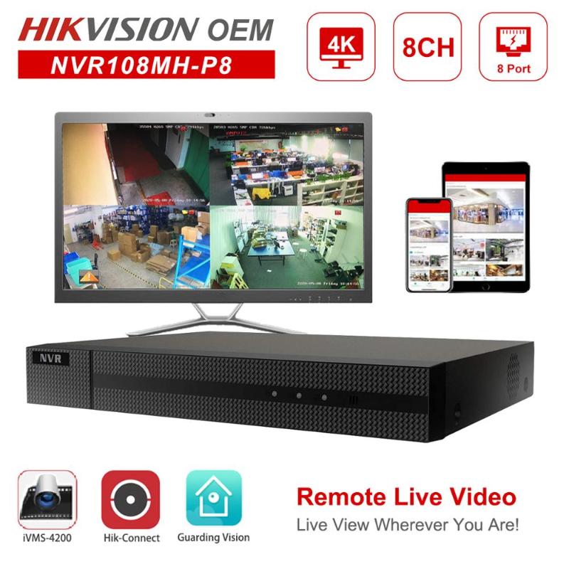 

Hikvision OEM POE NVR Anpviz 4K 8MP 8CH Network Video Recorder 8 POE H.265+ Hik-Connect Network Management Up to 6TB Onvif