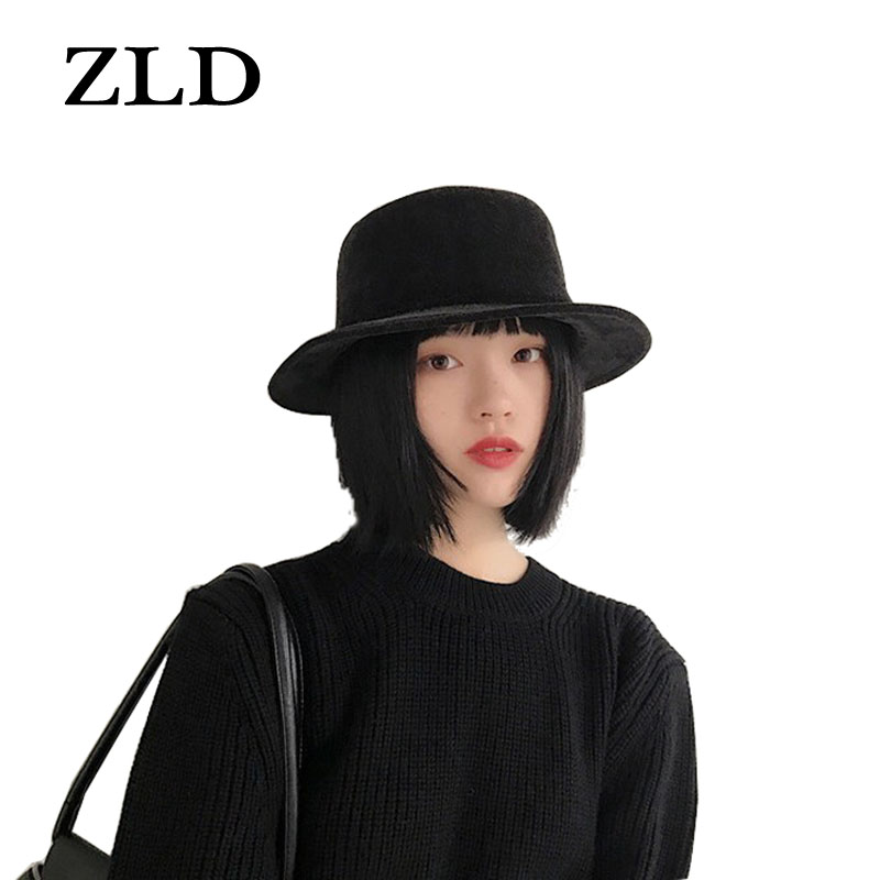 

ZLD Foldable flat top fashion ritual hats for men and women retro solid color wild wide hat jazz hat British suede woman cap
