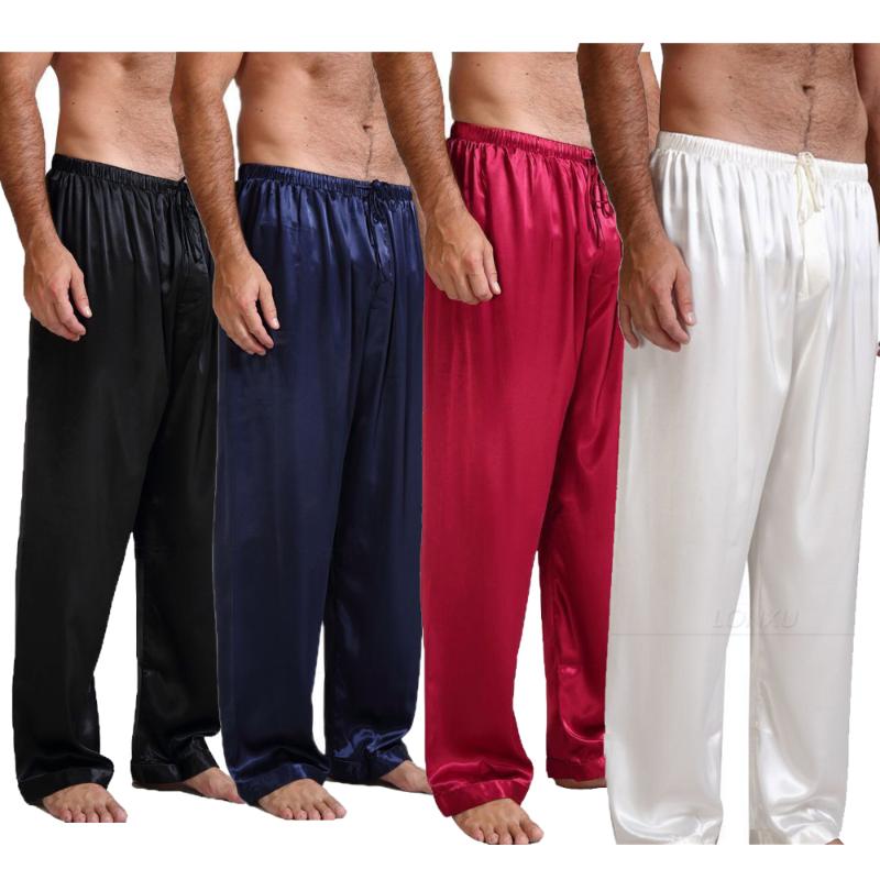 

2020 New Mens Nightwear Sleepwear Bath Satin Silk Long Lounge Pants 4 Colors, Black
