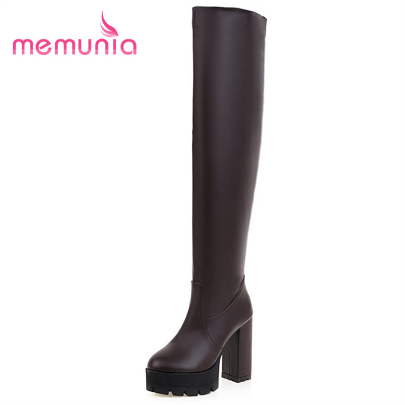 

MEMUNIA fashion big size 34-43 sexy extreme high heels women boots leisure round toe 2020 winter new arrive thigh high boots, Black