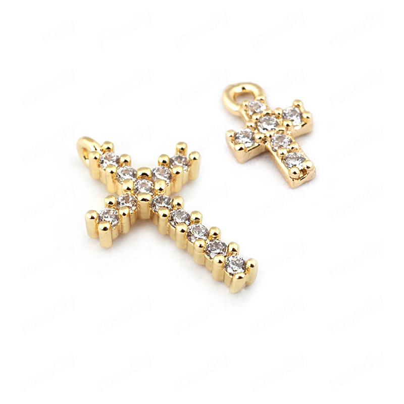 

2PCS 24K Champagne Gold Color Plated Brass with Zircon Cross Charms Diy Jewelry Findings Earrings Accessories Wholesale