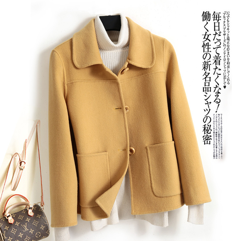 

Winter Coat Women's Wool Coat Double-faced Cashmere Female Woolen Blends Coats Warm Outerwear High quality P66, Yellow