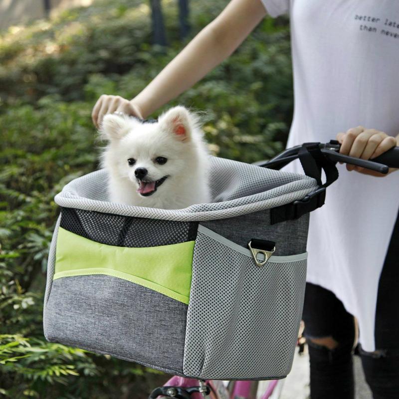 

New Bicycle Pet Carrier Dog Bike Front Carrier with Small Pockets Bicycle Handlebar Small Pet with Shoulder Strap