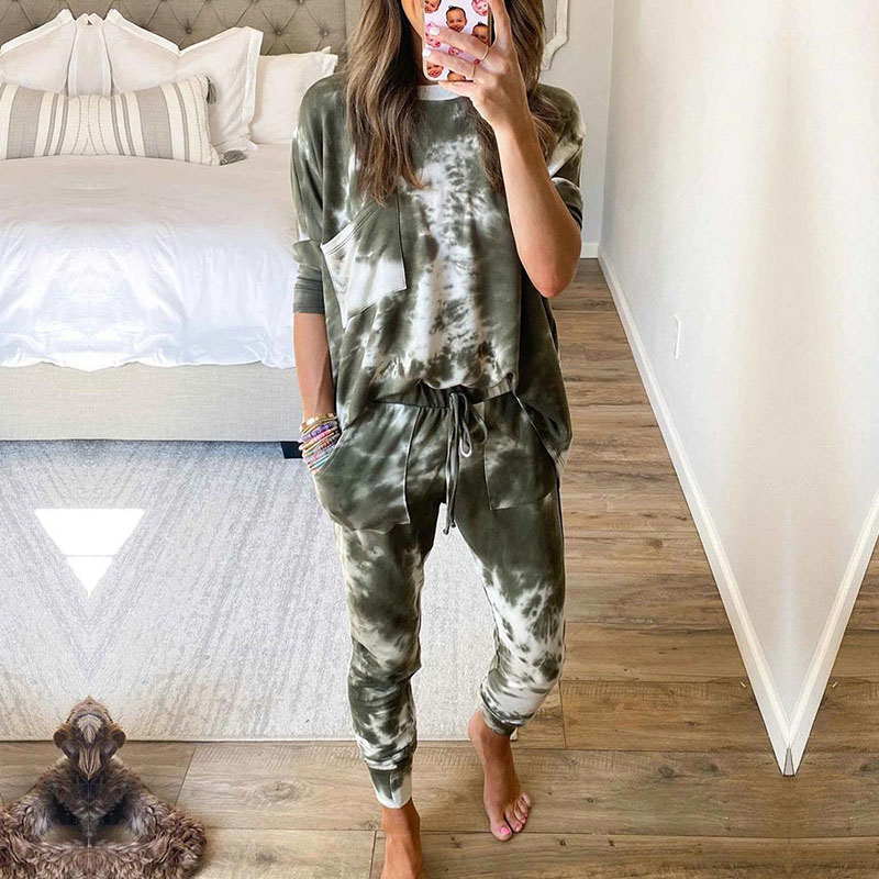 

Two Piece Set Women Tie Dye Casual Long Pants Women' Tracksuit 2020 Long Sleeve Top Suit Sets Pocket Sweatsuit Sport Clothing, Green