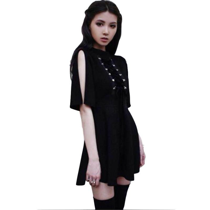 

Ribbon Decorated Gothic Women Black Skirt Japanese Harajuku Punk Cross Straps Tie Slim A Line Skirt DW976