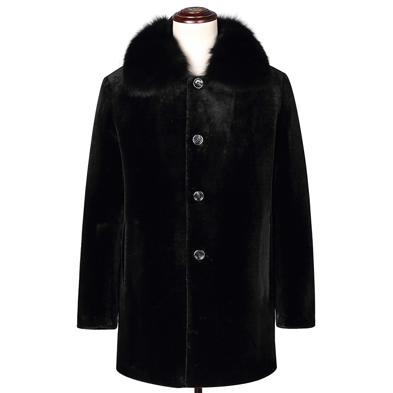 

1805 New Fashion Male Winter Clothing Turn Down Fur Collar 25% Sheep Shearing Coat Men's Wool Blends Coat, Black