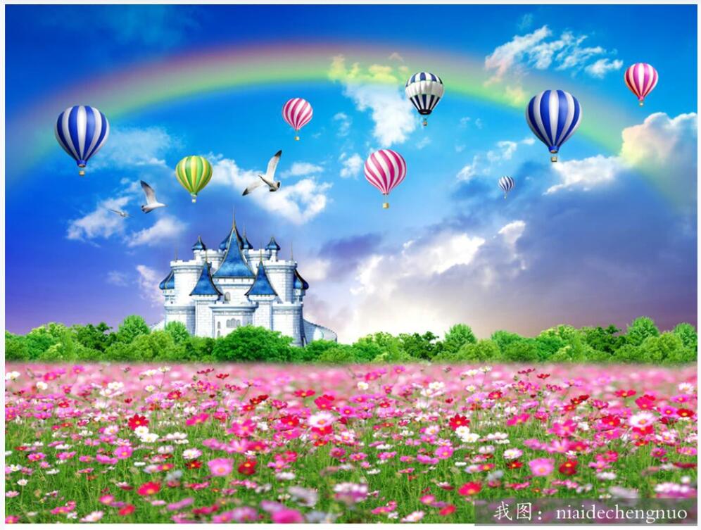 

3d wallpaper custom mural on the wall Blue sky white clouds flower balloon castle living room home decor photo wallpaper for walls 3 d, Non-woven wallpaper