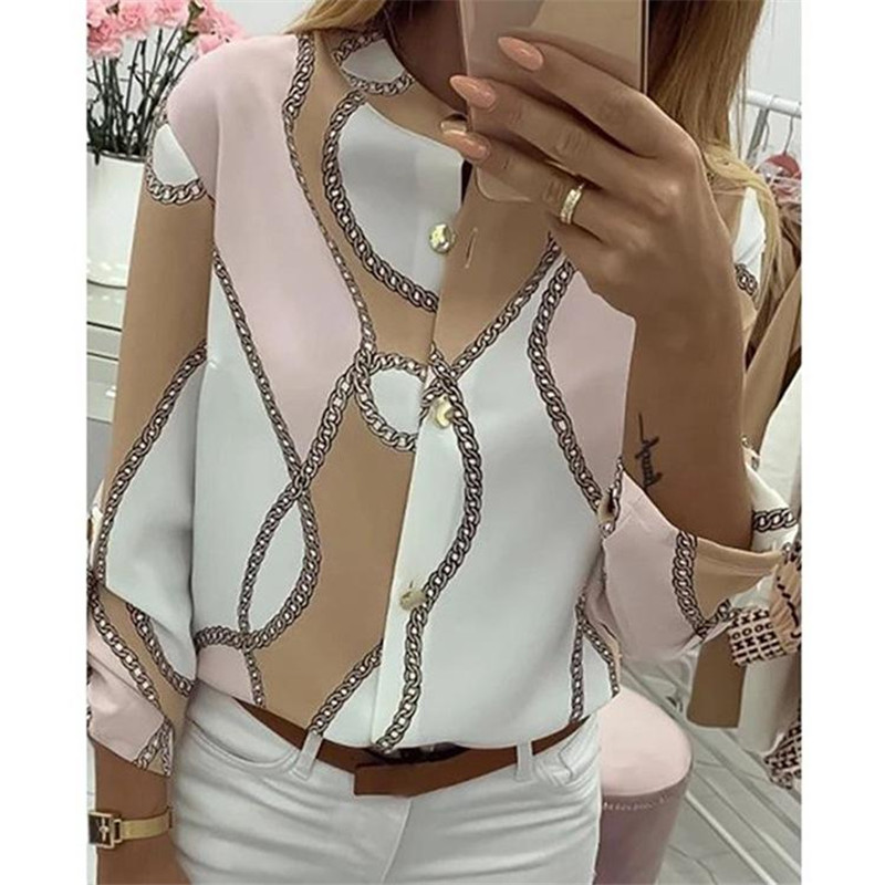 

Ladies Pattern Fashion Shirt Spring Stand Collar Long Sleeve Slim Fit Casual Blouses Designer Famale Print Shirts Clothes, Customize