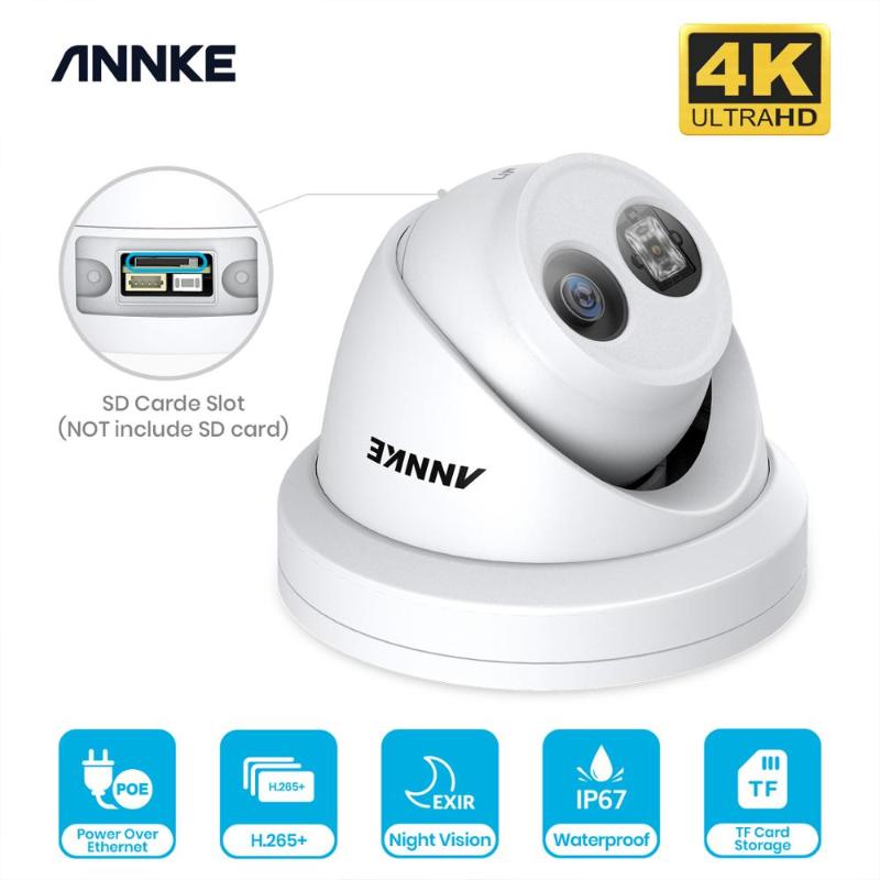 

ANNKE 1PC Ultra HD 8MP POE Camera 4K Outdoor Indoor Weatherproof Security Network Dome EXIR Night Vision Email Alert CCTV Camera