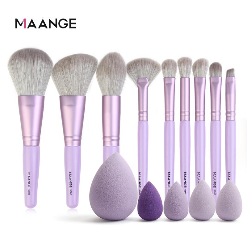 

MAANGE 9pcs makeup brush set+5pcs Mini Sponge High Quality Natural synthetic hair professional Cosmetic Beauty Makeup Tools Kit