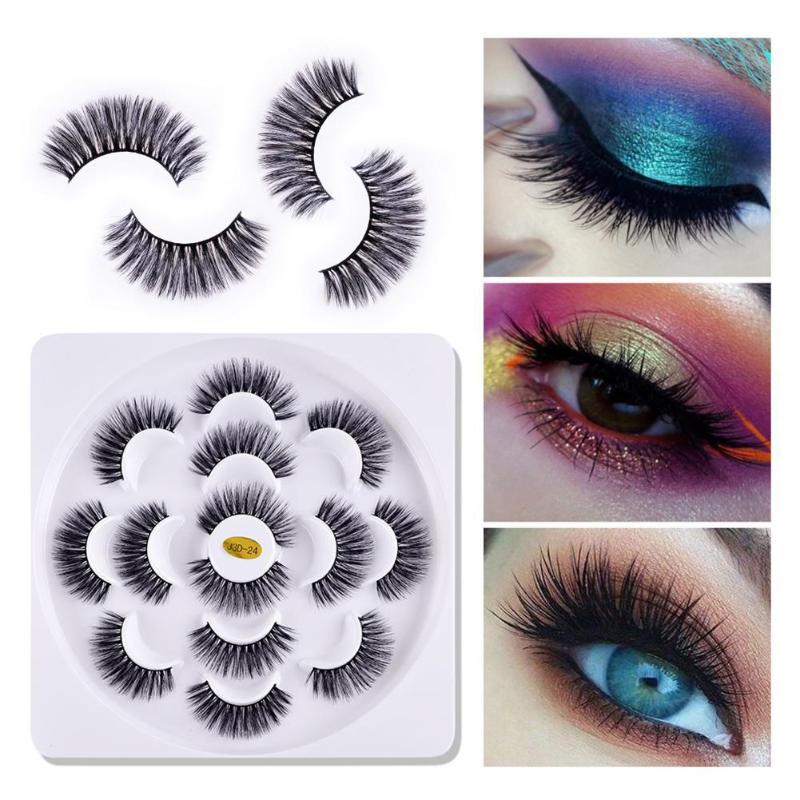 

7 Pairs Lotus Disk Mink Hair Fake Lashes 3D Make Up Eyelashes Long Lasting Volume Lashes Extension Reusable False Eyelashes