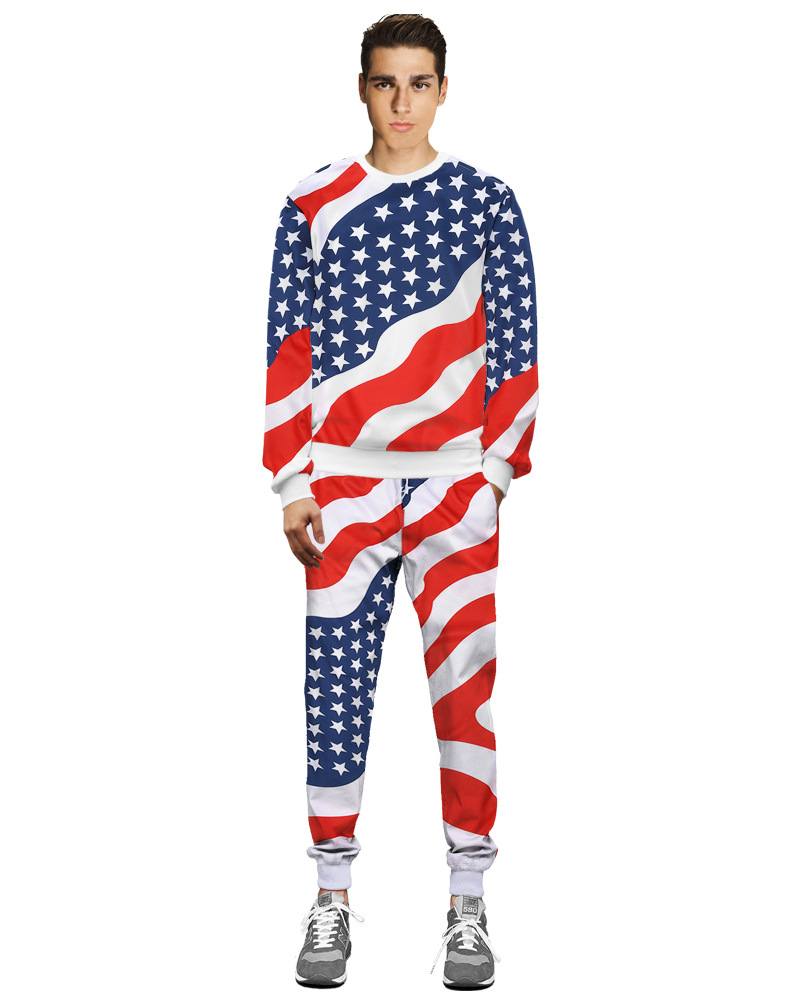 

2020 European and American fashion flag pattern 3d sweater suit jogging pants men' sports and leisure Tracksuits, Black