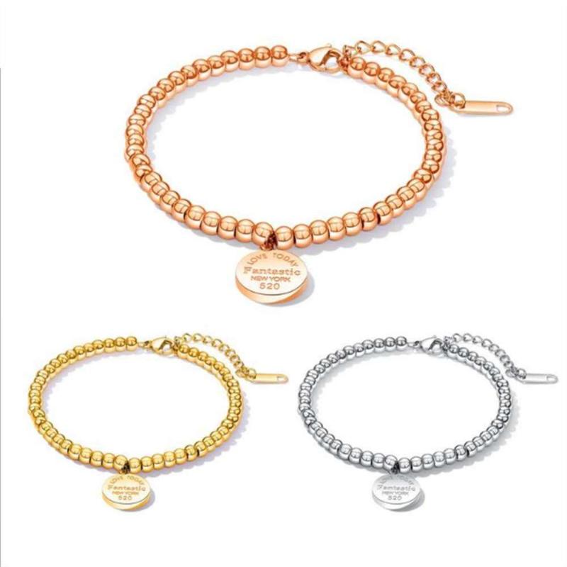 

Women Jewelry Titanium Steel Rose Gold lettering Beads Bracelet so029