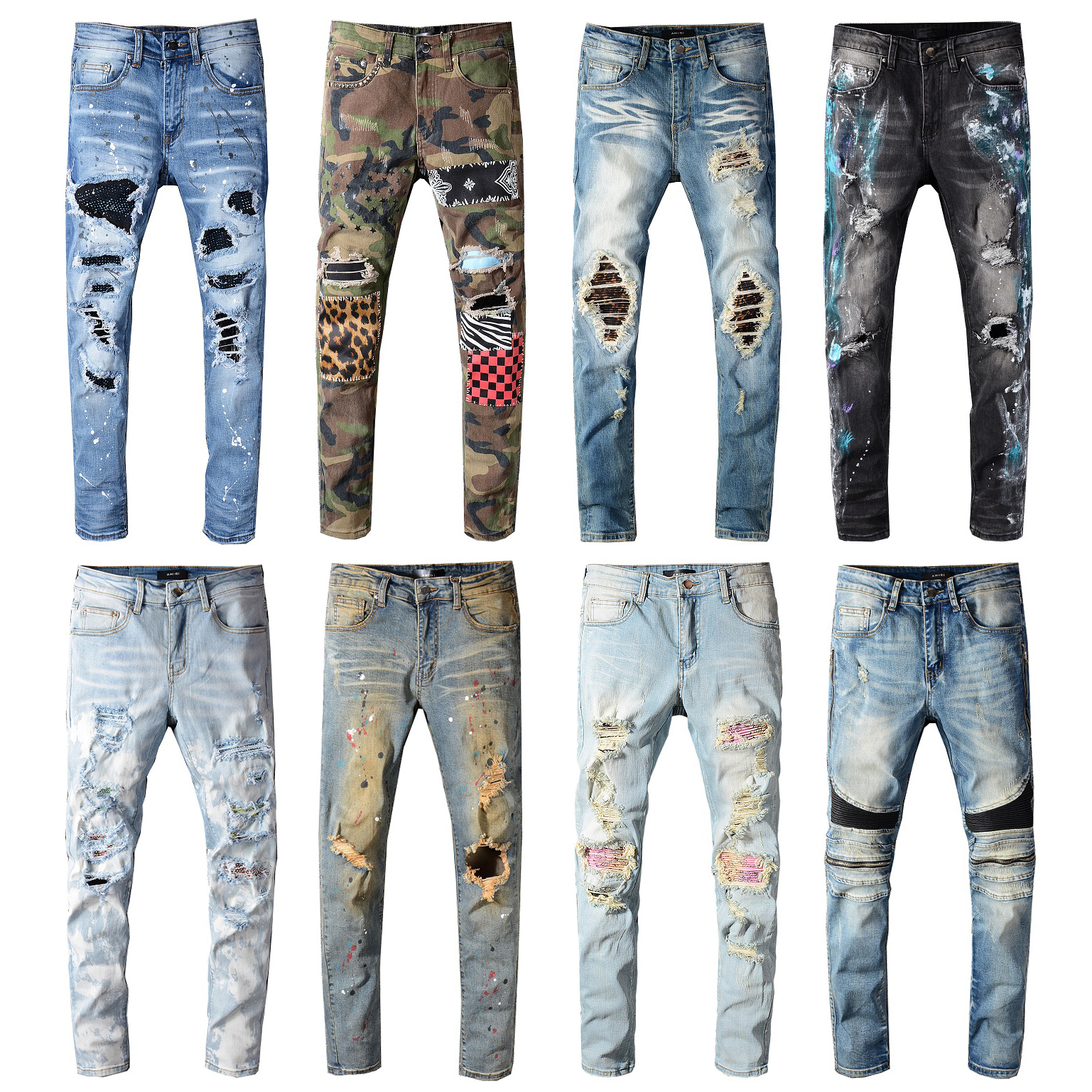 

Top Quality Vintage Features Mens Jeans Pants Streetwear Motorcycle Style Locomotive Zipper Biker Pant Classic Slim for Men, 642