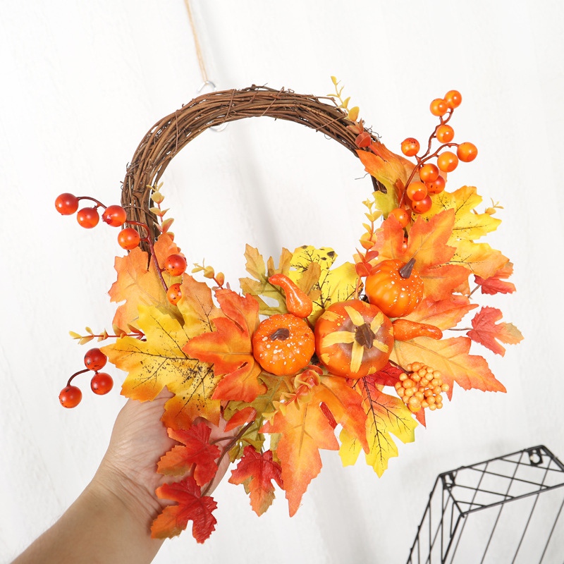 

Autumn Artificial Wreath Pumpkin Berry Front Door Window Wall Seasonal Home Hanging Decoration, As pic