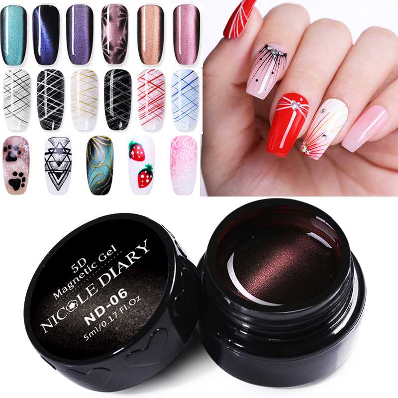 

NICOLE DIARY Nail Gel Paint Gel Magnetic 5D Cat Eye UV Nail Polish Art Varnish Soak Off UV varnish Set, Black gel