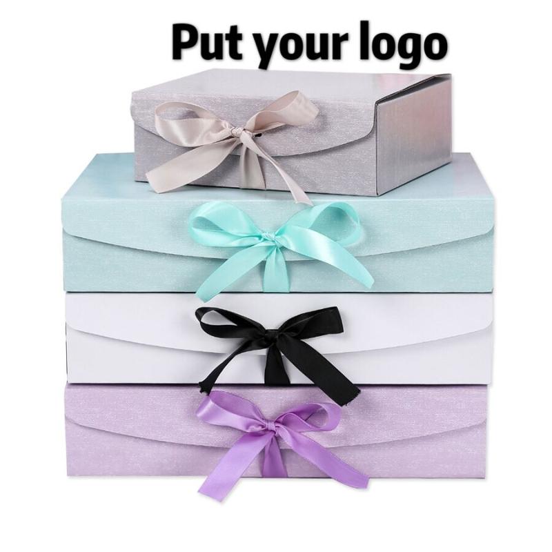 

Custom paper gift box Magnet Folding Paper Flat Pack Box Luxury Magnetic Gift with Silk ribbon or Magnet Closure